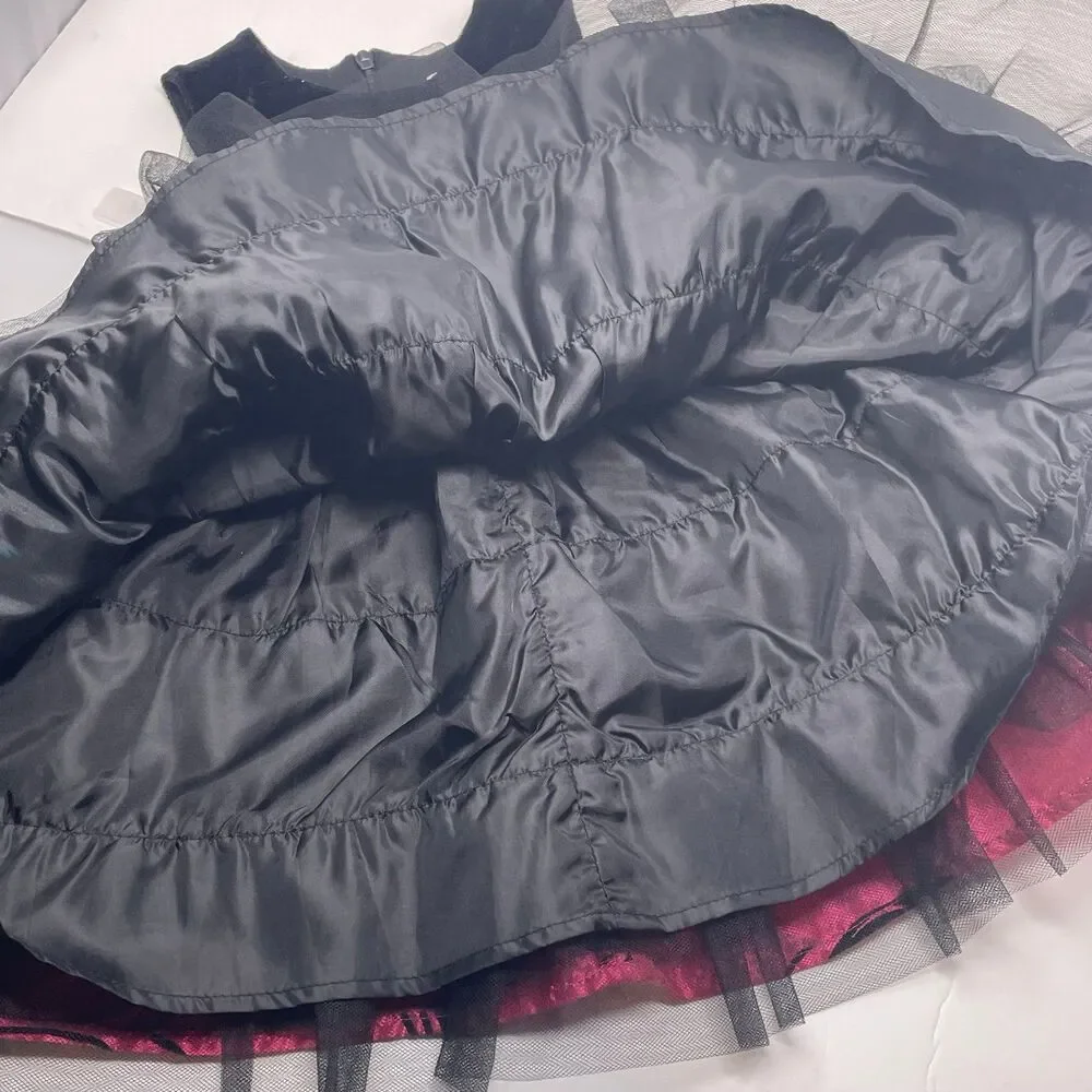 Lilybird Girls 2T Pink Black Velvet Tulle‎ Party Dress